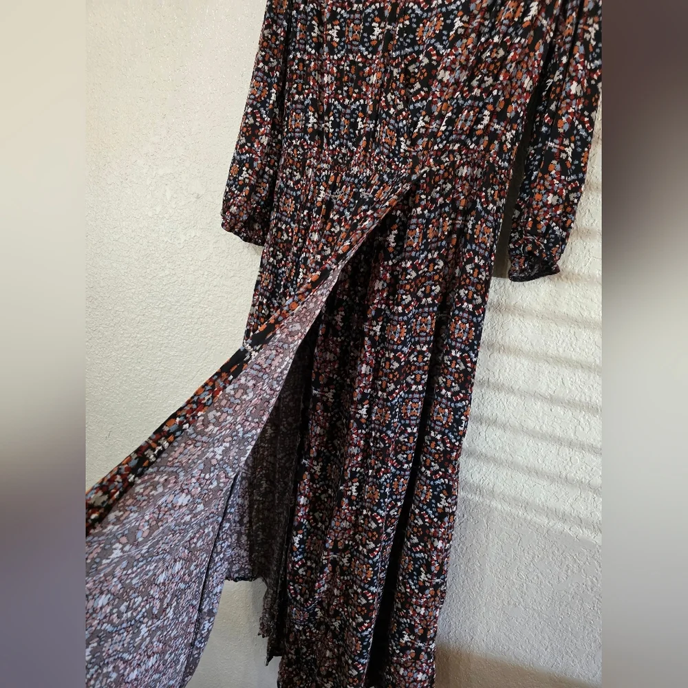 Knox Rose Black and Brown Maxi Wrap Boho Dress - Picture 6 of 9